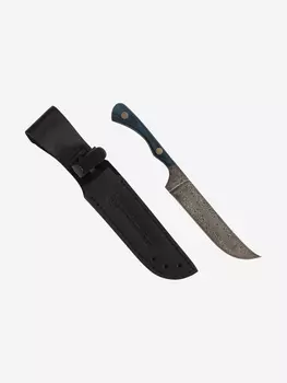 Нож ЦМ Златоустовский оружейный завод Пчак (нержавеющая дамасская сталь, микарта зелёно-синяя) нож для охоты, разделочный нож, Синий