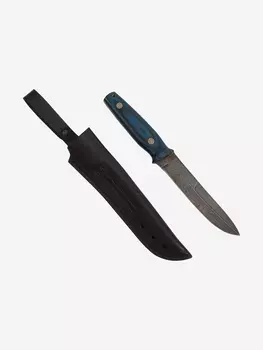 Нож ЦМ Златоустовский оружейный завод Сапсан (нержавеющая дамасская сталь, микарта зелёно-синяя) нож для охоты, разделочный нож, Синий