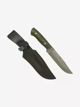 Нож ЦМ Златоустовский оружейный завод Секач (нержавеющая дамасская сталь, микарта желто - зеленая) нож для охоты, разделочный нож, Желтый