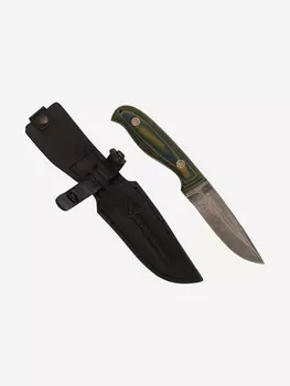 Нож ЦМ Златоустовский оружейный завод Варан (нержавеющая дамасская сталь, микарта зелёно - жёлтая) нож для охоты, разделочный нож, Желтый