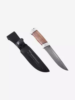 Нож Златоустовский оружейный завод Бекас (нержавеющая дамасская сталь, орех/ал.) нож для туризма, Коричневый