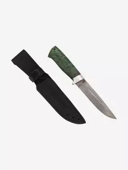 Нож Златоустовский оружейный завод Бекас (нержавеющая дамасская сталь дикии, кап клена стабилизированный./ал.) нож для туризма, Зеленый