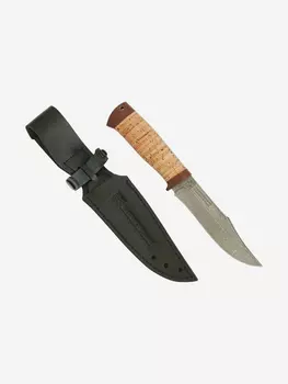 Нож Златоустовский оружейный завод Койот (нержавеющая дамасская сталь, береста/текст.) нож для охоты, разделочный нож, Бежевый