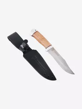 Нож Златоустовский оружейный завод Койот (нержавеющая дамасская сталь, орех/ал.) нож для охоты, разделочный нож, Коричневый