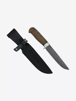 Нож Златоустовский оружейный завод Лиса (нержавеющая дамасская сталь, корень ореха стабилизированный/ал.) нож для туризма, Коричневый