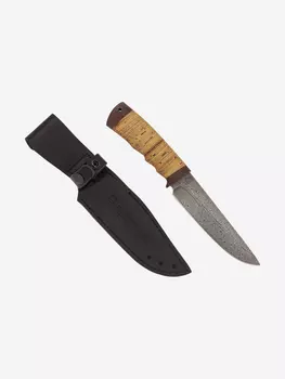 Нож Златоустовский оружейный завод Пума (нержавеющая дамасская сталь дикии, береста/текст.) нож для туризма, Бежевый