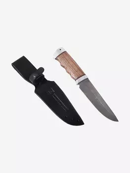 Нож Златоустовский оружейный завод Пума (нержавеющая дамасская сталь, орех/ал.) нож для туризма, Коричневый