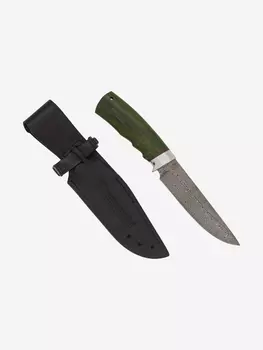 Нож Златоустовский оружейный завод Пума (нержавеющая дамасская сталь, карельская берёза стабилизированная/ал.) нож для туризма, Зеленый