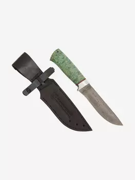 Нож Златоустовский оружейный завод Таежная стрела (нержавеющая дамасская сталь, кап клёна стабилизированный/ал.) нож для туризма, Зеленый