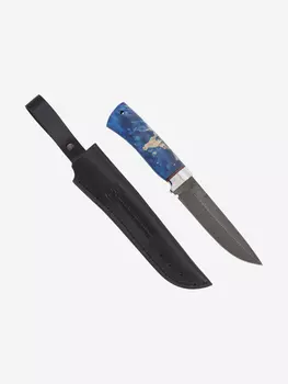 Нож Златоустовский оружейный завод Таежный (нержавеющая дамасская сталь, кап клена стабилизированный /ал.) нож для охоты, разделочный нож, Синий