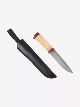 Нож Златоустовский оружейный завод Таежный (нержавеющая дамасская сталь, береста/текст.) нож для охоты, разделочный нож, Бежевый