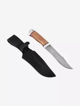 Нож Златоустовский оружейный завод Волк (нержавеющая дамасская сталь, орех/ал.) нож для охоты, разделочный нож, Коричневый