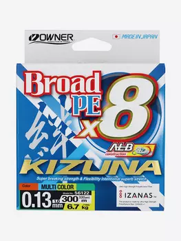 Шнур OWNER Kizuna X8 Broad PE multi color 10м 300м 0,13мм 6,7кг, Мультицвет