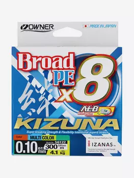 Шнур OWNER Kizuna X8 Broad PE multi color 10м 300м 0,1мм 4,1кг, Мультицвет