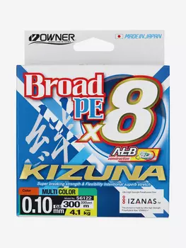 Шнур OWNER Kizuna X8 Broad PE multi color 10м 300м 0,1мм 4,1кг, Мультицвет