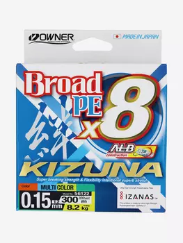 Шнур OWNER Kizuna X8 Broad PE multi color 10м 300м 0,15мм 8,2кг, Мультицвет