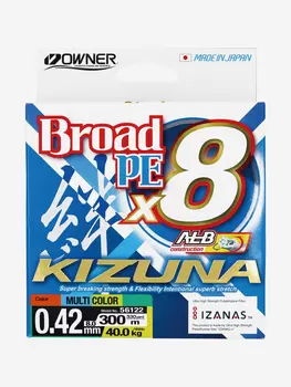 Шнур OWNER Kizuna X8 Broad PE multi color 10м 300м 0,42мм 40кг, Мультицвет