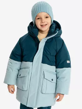Пальто зимнее водоотталкивающее с капюшоном и манжетами сине-голубое для мальчика Button Blue, Голубой