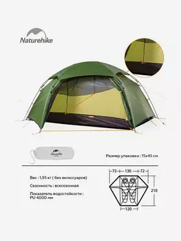 Палатка 2-местная Naturehike Cloud Peak 2, нейлон 20D, Зеленый