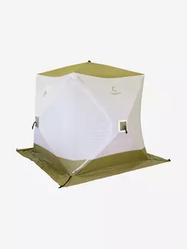 Палатка зимняя куб Следопыт 1,8 х1,8 м, Oxford 210D PU 1000, S по полу 3,2 кв.м, цвет оливковый, белый., Зеленый