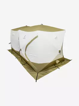 Палатка зимняя куб Следопыт Premium 4,2х2,1м,2-х комнатная, S по полу 8,8 кв.м, 3 слоя, цвет оливковый,белый., Зеленый