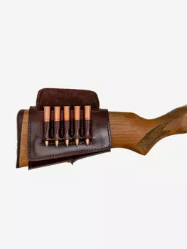 Патронташ на приклад Хольстер 5 патронов с ночной оптикой кожа коричневый, Коричневый