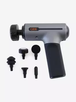 Перкуссионный массажер для тела GESS Revolver Plus, массажный пистолет, ударный, 5 насадок, уникальная насадка с прогревом, Черный