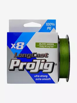 Плетеный шнур для рыбалки ProJig X8 Long Cast 0,20 мм, 16,0 кг, 100 м, хаки, Зеленый