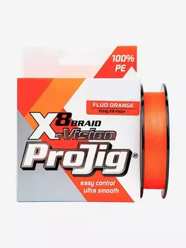Плетеный шнур для рыбалки ProJig X8-Vision 0,30 мм, 25,0 кг, 100 м, оранжевый, Оранжевый