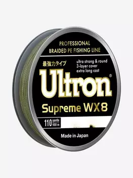 Плетеный шнур для рыбалки ULTRON WX 8 Supreme 0,14 мм, 11,0 кг, 100 м, хаки, Зеленый