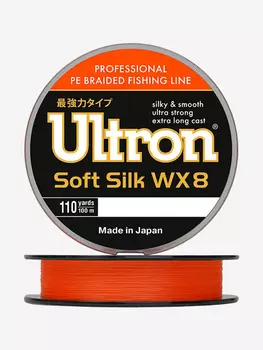 Плетеный шнур для рыбалки ULTRON WX 8 Soft Silk 0,14 мм, 11,0 кг, 100 м, оранжевый, Оранжевый
