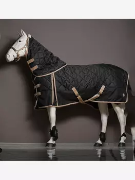 Попона денниковая Первая Конная Мануфактура BLACK STAR с капором, утеплитель 300 гр, Черный