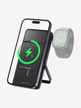 Повербанк KEEPHONE Mag Power Bank / Встроенная зарядка для смарт-часов iWatch / Быстрая зарядка 10000 мАч с подставкой, Черный
