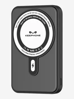 Повербанк с беспроводной зарядкой для телефона KEEPHONE Snap Charger / Быстрая зарядка аккумулятора: 5000 мАч, подставка — Чёрный, Черный