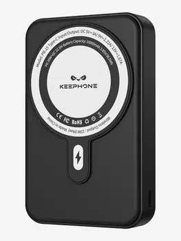 Повербанк с беспроводной зарядкой для телефона KEEPHONE Snap Stand / Быстрая зарядка аккумулятора: 10000 мАч, подставка — Чёрный, Черный