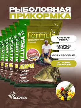 Прикормка для рыбалки ALLVEGA Formula карп карась 10 пачек, Коричневый