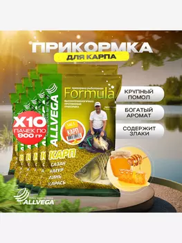 Прикормка для рыбалки ALLVEGA Formula карп мед 10 пачек, Желтый