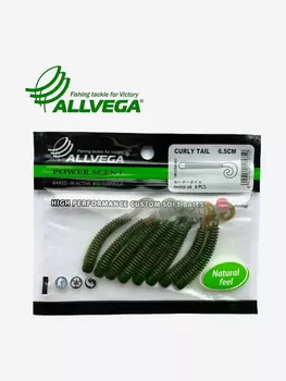 Приманка съедобная ALLVEGA "Curly Tail" 6,5см (8шт.), Зеленый