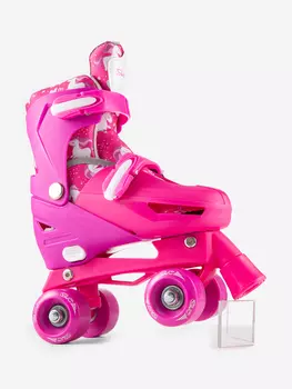 Роликовые коньки с защитой квады раздвижные, Розовый