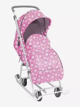 Санки-коляска комбинированная Nika"Наши детки 3-1К" НДТ3-1К со снежинками на сиреневом, Розовый