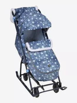 Санки-коляска комбинированная Nika"Наши детки 6" НДТ6 джинс со звездами (серый каркас), Синий