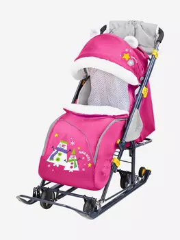 Санки-коляска комбинированная Nika"Ника детям 7-6" НД7-6 со снеговиками розовый, Розовый