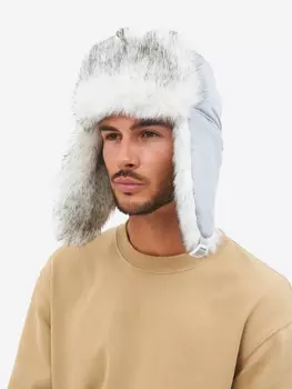 Шапка ушанка мужская зимняя меховая с маской Huntsman Евро Волк Полярный, Белый