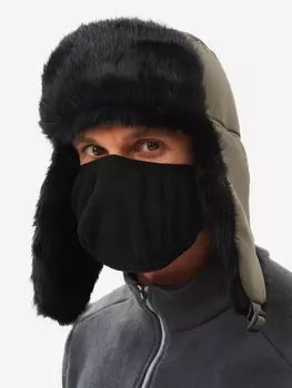 Шапка ушанка мужская зимняя меховая с маской Huntsman Евро Норка, Зеленый