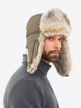 Шапка ушанка мужская зимняя меховая с маской Huntsman Евро Волк, Зеленый