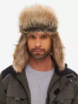 Шапка ушанка мужская зимняя меховая с маской Huntsman Евро Енот, Коричневый