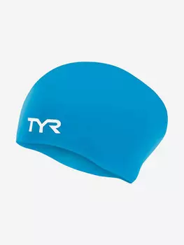 Шапочка для плавания TYR Long Hair Wrinkle-Free Silicone Junior Cap, Голубой