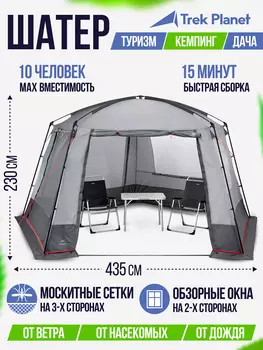 Шатер с москитными сетками и дополнительными окнами Trek Planet Weekend Tent, Серый