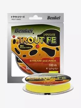 Шнур для рыбалки Benkei Trout PE 100m, желтый fluo #0,6 (0,128mm), 4,1kg, Желтый