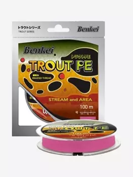 Шнур для рыбалки Benkei Trout PE 100m, розовый fluo #0,5 (0,117mm), 3,6kg, Розовый